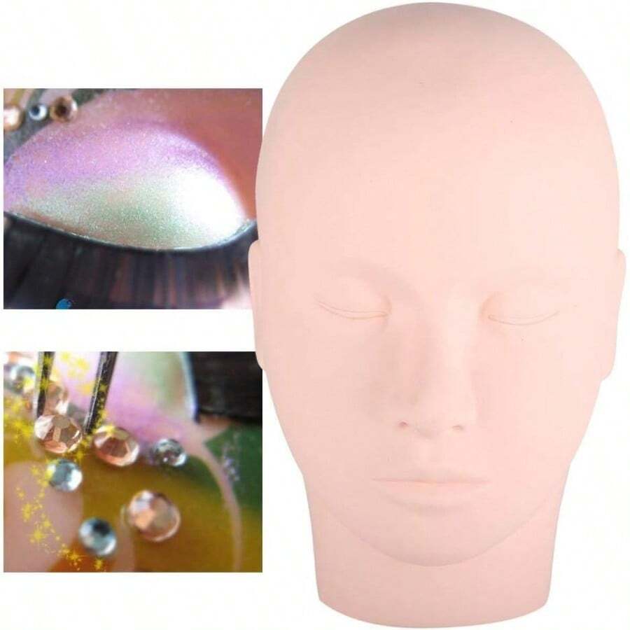 1 pieza/2 piezas Cabeza de práctica, cabeza de maniquí para práctica de maquillaje, maniquí de maquillaje facial, cabeza de entrenamiento de silicona con rostro humano 3D - Multicolor - Ver 1