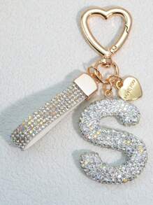 1pc Pink Soft Ceramic Letter Rhinestone Keychain, Cute Personalized Bag/Car Key Chain, Women Accessory, Gift For Mom, Friends, Valentine Valentine's Day Valentines Car Accessories Bag Charm School Goth Y2k - White - View 17