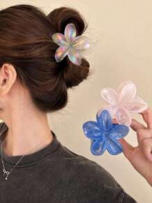 3 件/1 件套女士时尚白蓝渐变色 8 厘米/3.15 英寸鸡蛋花塑料发夹，优雅、简约、百搭，适合日常生活、休闲、派对、通勤、度假 - 发饰，花爪 - 彩色 - 查看 8