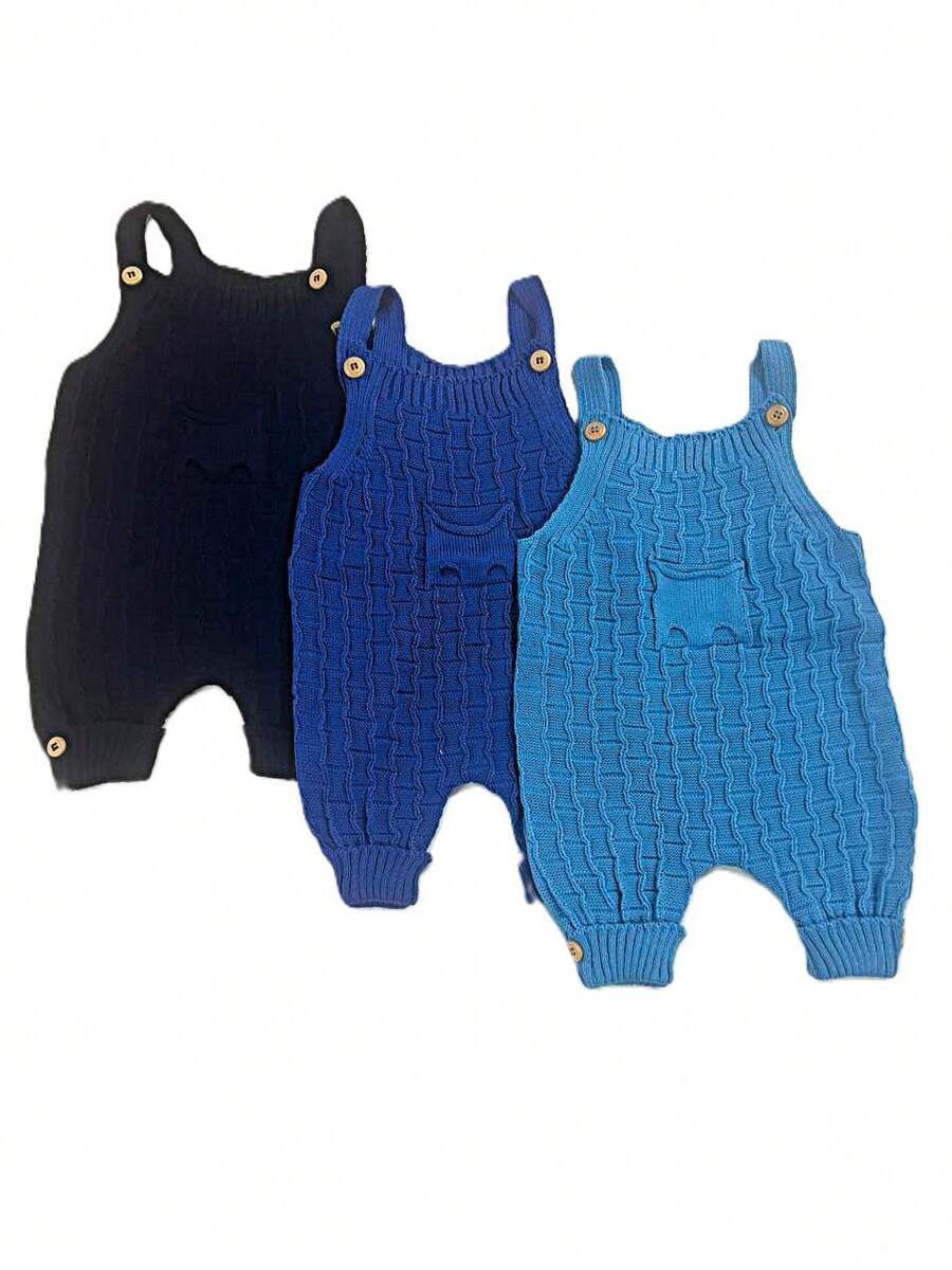 Knitted Overalls Set With 3 Pieces - Màu xanh lam - Xem 1