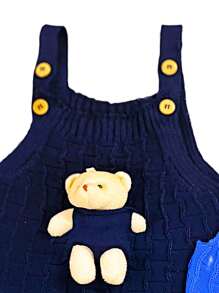 Knitted Overalls Set With 3 Pieces - Màu xanh lam - Xem 5