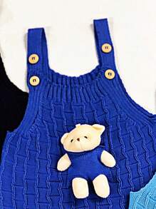 Knitted Overalls Set With 3 Pieces - Màu xanh lam - Xem 6