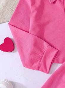 Kleine Mädchen Sport Anzug mit Herz besticktem Kragen Langarmhemd und elastischer Taillenskirt, Lässig für Frühling & Herbst