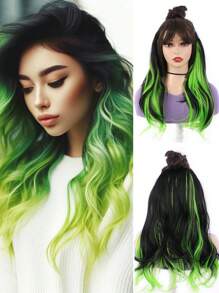 U 型一体式波浪长卷发合成假发亮点荧光绿长波浪接发 20 英寸带五个夹子自然接发适合女性佩戴。 - 彩色 - 查看 13