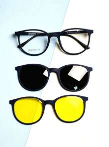 Round Clip On Glasses Frame TR-90 Material With Spring - Màu xanh lam - Xem 5