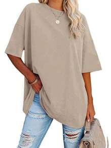 OUTBALL Womens Oversized T Shirts Tees Half Sleeve Crew Neck