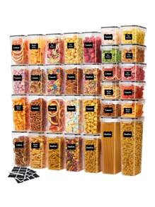 24pcs Airtight Food Storage Containers With Labels And Markers, Capacity For Cereal, Pasta, Flour, Sugar - Dishwasher  - Perfect For Back To School, College, And Kitchen Organization. - Đen và trắng - Xem 1