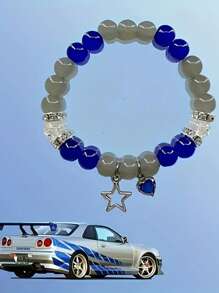 Pulseira de Contas com Estrela da Moda e Coração, Bracelete para o Dia dos Namorados, Acessório para Casais, Adequado para Festa, Aniversário e Presente para Dia dos Namorados, Mãe, Dia da Mãe, Presente