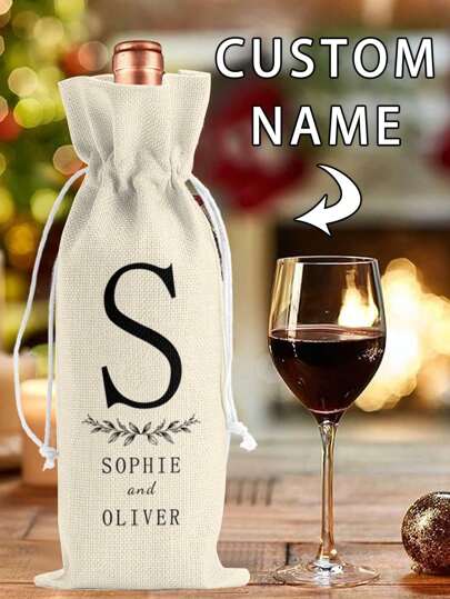 1/5/8pcs Customized Faux Linen Wine Bag, Personalized Wine Bottle Cover, Reusable Christmas Wine Bottle Sleeve, Suitable For Christmas, Wedding, Birthday, Holiday Party, Housewarming, Storage
