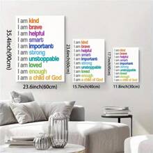 1 Pc "I Am A Child Of God" Children's Room Painting, Positive Affirmation Wood Frame Canvas Painting Thickness 2.25cm /0.9 Inches High Quality Wall Art Printed Poster Directly Hanging Wall Pictures Decorate Home Gifts, Living Room, Bathroom, Bedroom, Kitchen - Multicolor - View 3
