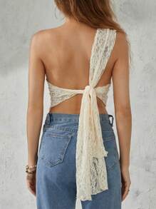 Women Y2k Sheer Crop Tops One Shoulder Tank Tops Lace Floral Sleeveless Backless Asymmetrical Tops Summer See Through Slim Fitted Shirt Going Out Tops Club Party Streetwear Aesthetic Clothes - 黃色 - 查看 4