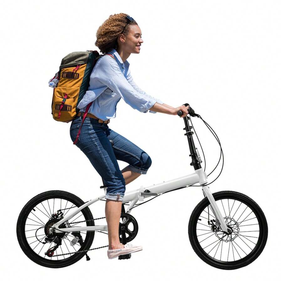 Folding Bike Foldable Bicycle With 7 Speed Gears 20-Inch Wheels Easy Folding City Bicycle With Disc Brake - White - View 1