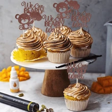 24 件“我们可以等”金色闪光气球熊纸杯蛋糕装饰 - 非常适合性别揭晓和生日蛋糕装饰派对装饰用品