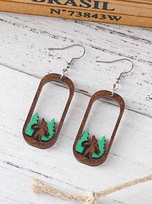 复古大脚大脚镂空吊坠几何木质矩形双面耳环，送给女士的礼物 - 彩色 - 查看 3