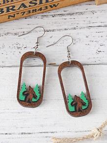 复古大脚大脚镂空吊坠几何木质矩形双面耳环，送给女士的礼物 - 彩色 - 查看 4