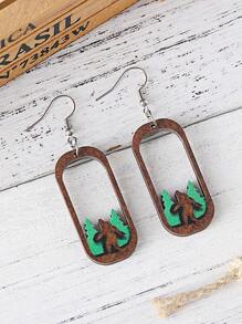 复古大脚大脚镂空吊坠几何木质矩形双面耳环，送给女士的礼物 - 彩色 - 查看 2