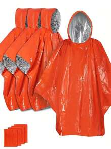 1/3pcs Portable Waterproof Survival Raincoat With Reflective Blanke, Emergency Raincoat With Hood - Thick Reflective, Reusable Thermal Blanket For Camping, Hiking, And Outdoor Survival - Multicolor - View 1