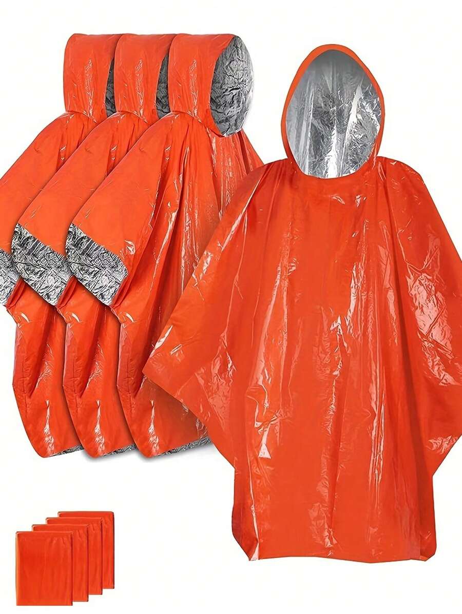 1/3pcs Portable Waterproof Survival Raincoat With Reflective Blanke, Emergency Raincoat With Hood - Thick Reflective, Reusable Thermal Blanket For Camping, Hiking, And Outdoor Survival - Multicolor - View 1