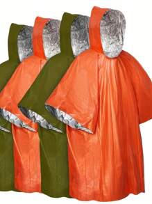 1/3pcs Portable Waterproof Survival Raincoat With Reflective Blanke, Emergency Raincoat With Hood - Thick Reflective, Reusable Thermal Blanket For Camping, Hiking, And Outdoor Survival - Multicolor - View 2