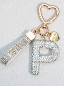 1pc Pink Soft Ceramic Letter Rhinestone Keychain, Cute Personalized Bag/Car Key Chain, Women Accessory, Gift For Mom, Friends, Valentine Valentine's Day Valentines Car Accessories Bag Charm School Goth Y2k - White - View 29