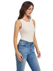 Women Tank Tops Summer Sleeveless Basic Cami Top Shirt Slim Racerback Blouses - White - View 3