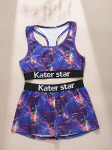 [Nature Series]Women's Letter Print Sports Bra And Pantines Set Lingerie - Multicolor - View 3