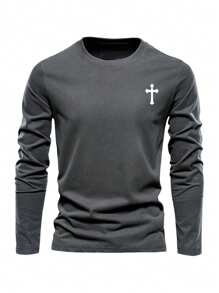 3pcs/Set Men's Casual Everyday Cross Print Long Sleeve T-Shirts, Autumn Tee, Fall Clothes - Multicolor - View 5