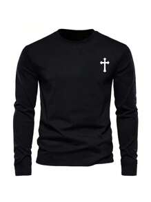 3pcs/Set Men's Casual Everyday Cross Print Long Sleeve T-Shirts, Autumn Tee, Fall Clothes - Multicolor - View 4