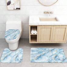 1pc/4pcs Bathroom Curtains Shower Set, Shower Curtain, Bathroom Decor, Bathroom Rug, Bath Mat, Blue Marble Pattern, Modern Minimalist Style, Seasonal Theme Decor, Classic Luxurious Bathroom Set, Includes 12 Hooks Summer Bathroom Accessories Back To School