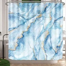 1pc/4pcs Bathroom Curtains Shower Set, Shower Curtain, Bathroom Decor, Bathroom Rug, Bath Mat, Blue Marble Pattern, Modern Minimalist Style, Seasonal Theme Decor, Classic Luxurious Bathroom Set, Includes 12 Hooks Summer Bathroom Accessories Back To School
