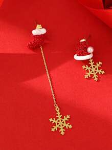 时尚不对称圣诞圣诞老人流苏耳钉雪花女士珠宝珐琅圣诞星树穿孔派对珠宝礼物 - 彩色 - 查看 7