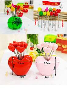 1 件可爱不锈钢心形水果叉，创意家居设计高品质水果签 - 彩色 - 查看 8