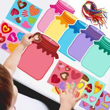 72件/套情人节彩色心形漂流瓶DIY贴纸装饰卡套装（24张卡片+24张贴纸+24条挂绳），愿望表白礼物，节日装饰卡套装 - 彩色 - 查看 9