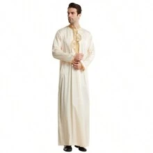 Herren arabisches Gewand langes Gewand mit Stickerei, hochwertiger Satin