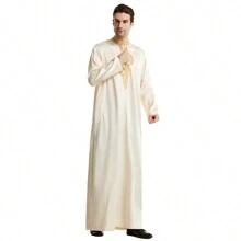 Herren arabisches Gewand langes Gewand mit Stickerei, hochwertiger Satin