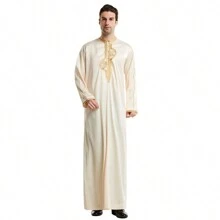 Herren arabisches Gewand langes Gewand mit Stickerei, hochwertiger Satin