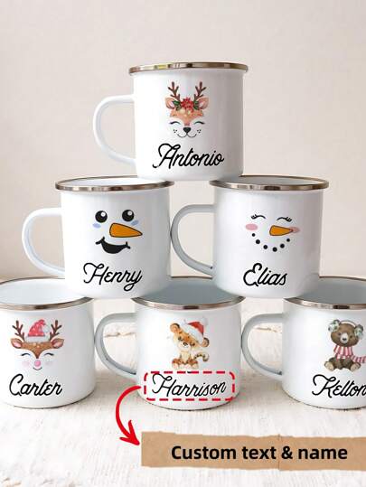1pc Custom Name Personalized Gift White Enamel Mug, Unique Gift For Special Occasions, Personalized Photo Coffee Mug, Custom Camping Mug, Custom Christmas Gift, Personalized Anniversary Photo Mug, Perfect Gift For Family, Friends And Youth, Personalized Halloween Enamel Mug, Custom Mug, Custom Coffee Mug,Warm Ambience, Autumn Home Refresh