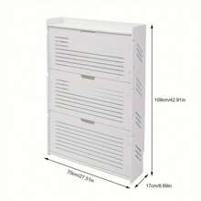 White 3 Tier White Tipping Shoe Cabinet Shoe Storage Cabinet Shoe Rack Cabinet For Entryway Ultra-Thin Shoe Cabinet Shoe Organizer For Entrance Living Room Foyer (27.56*6.69*42.91inch) - White - View 2