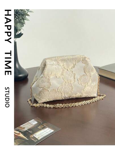 duke bear 1 Pc Casual Fashionable Glamorous Flower Pattern Women's Clutch Bag Evening Bag, Clutch Bag, Kiss Lock Bag, Shoulder Bags, Crossbody Bag With Detachable Chain Shoulder Strap, Very Suitable For Teenagers, Perfectly Matching With Prom Accessories, Exquisite Floral Bag For Women