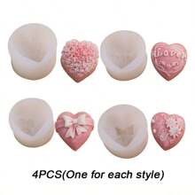 4pcs Heart Shaped Silicone Molds - Multifunctional Love Theme Wedding Candle, Soap Making And DIY Molds With Elegant Bow Rose Pattern, Easy Demold - Multicolor - View 13