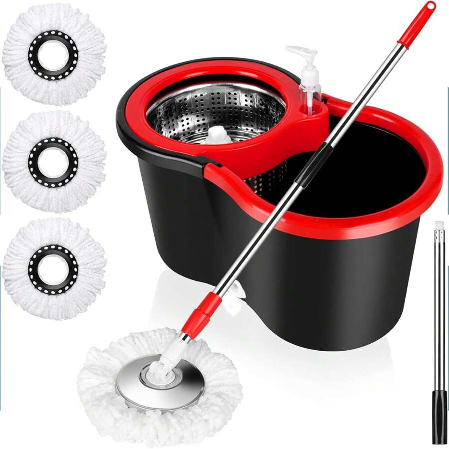 Spin Mop And Bucket With Wringer Set Tool Replacement, Mop Head, Metal Plate, Mop Rod For Living Room, Bedroom, Kitchen, Office - Multicolor - View 1