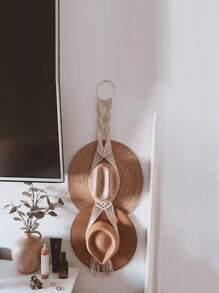 1 件波西米亚风流苏悬挂编织帽架，壁挂式帽子收纳架，流苏装饰，墙壁装饰，房间装饰，家庭收纳整理器，适用于走廊、卧室、家庭、家居装饰、房间装饰、墙壁装饰 - 米色 - 查看 2