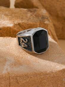 1pc Stainless Steel Inlaid Rectangular Cubic Zirconia Retro ‌Punk Style Special Number 24 Pattern Men's Rings Gift Jewelry - Multicolor - View 12