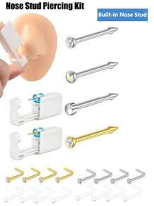 AVYRING 3 Pcs Nose Piercing Kit, Disposable Sterile Piercing Unit For Self Nose Piercing Gun, Nose Stud Tool,Nose Piercing Kit, Self Nose Piercing Gun, Disposable Nose Percinging Kit With Nose Rings Stud - Multicolor - View 7