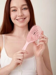1 件镂空顺发梳，顺发刷，快速吹干，原装顺发刷，男女干湿发刷，符合人体工程学，热弯曲梳齿，顺发结无障碍，发梳适用于柔软的直发和卷发，不打结的柔软而有弹性的刷毛，适用于直发、卷发和浓密的头发，护发，女孩的礼物 - 彩色 - 查看 4