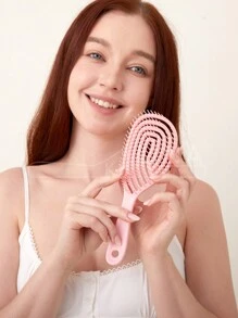 1 件镂空顺发梳，顺发刷，快速吹干，原装顺发刷，男女干湿发刷，符合人体工程学，热弯曲梳齿，顺发结无障碍，发梳适用于柔软的直发和卷发，不打结的柔软而有弹性的刷毛，适用于直发、卷发和浓密的头发，护发，女孩的礼物 - 彩色 - 查看 2