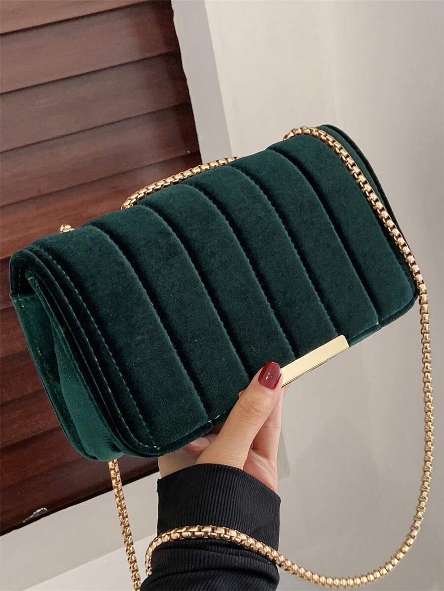 New Gold Velvet Chain Embroidered Women Shoulder Bag & Crossbody Bag, Autumn/Winter - Green - View 1