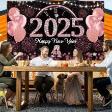 1 件 2025 新年玫瑰金装饰背景横幅适用于新年派对场地装饰 - 粉色 - 查看 3