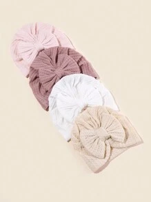 Newborn Baby Waffle Bow Headband Hat Set, Cute Turban Headwrap Cap For Infant
