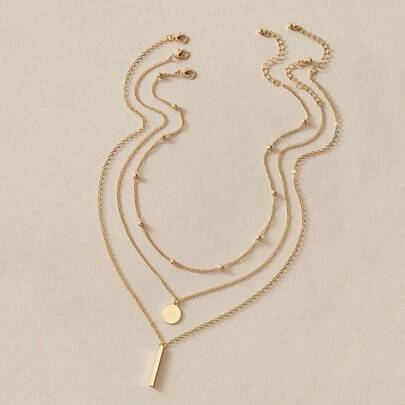 Bộ 3 chiếc dây chuyền mặt tròn nhiều lớp mạ vàng thời trang mới, phụ kiện trang sức cho nữ dự tiệc và mặc hàng ngày.